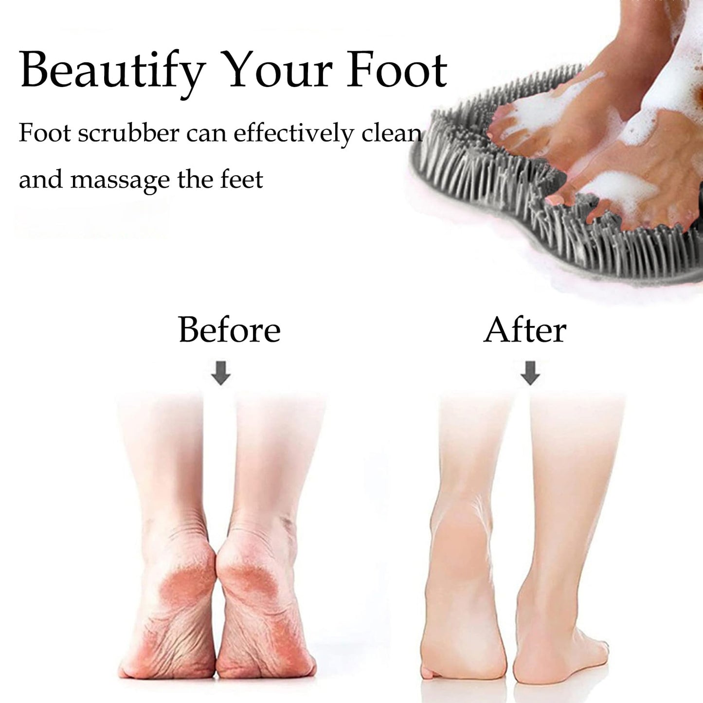 Shower Foot and Back Scrubber Mat,Wall Mounted Shower Foot Scrubber with Suction Cups,Exfoliating Silicone Massage Foot Cleaner for Shower(Grey)