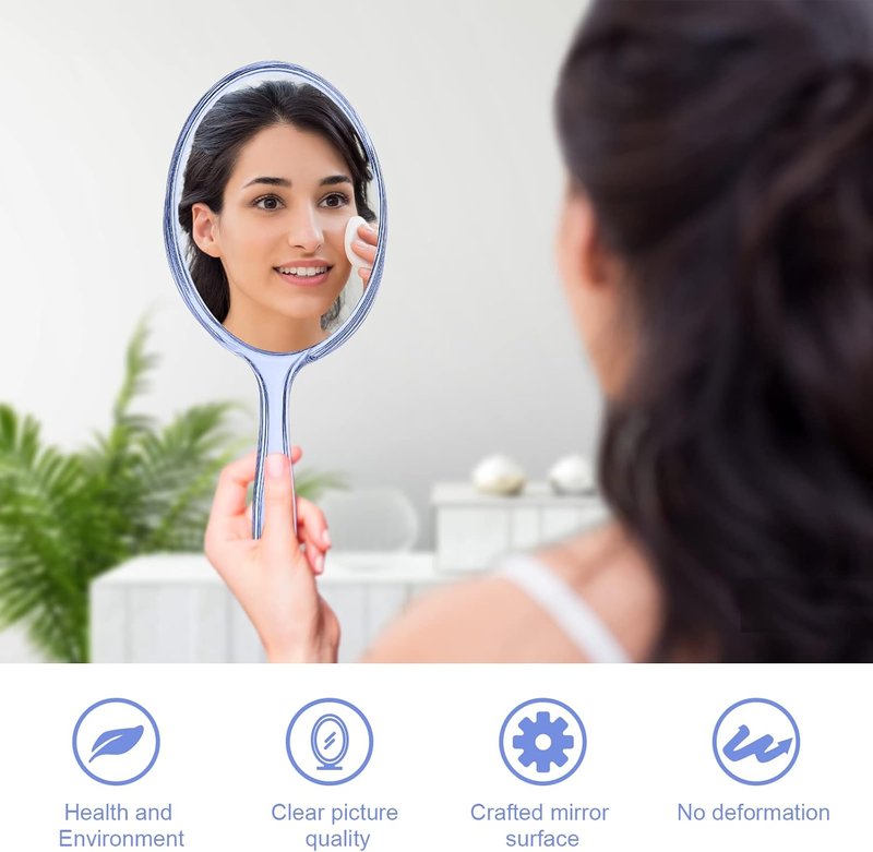 Regine Switzerland Handheld Makeup Mirror - Double-Sided 1X/2X Magnification, Rounded Blue Design