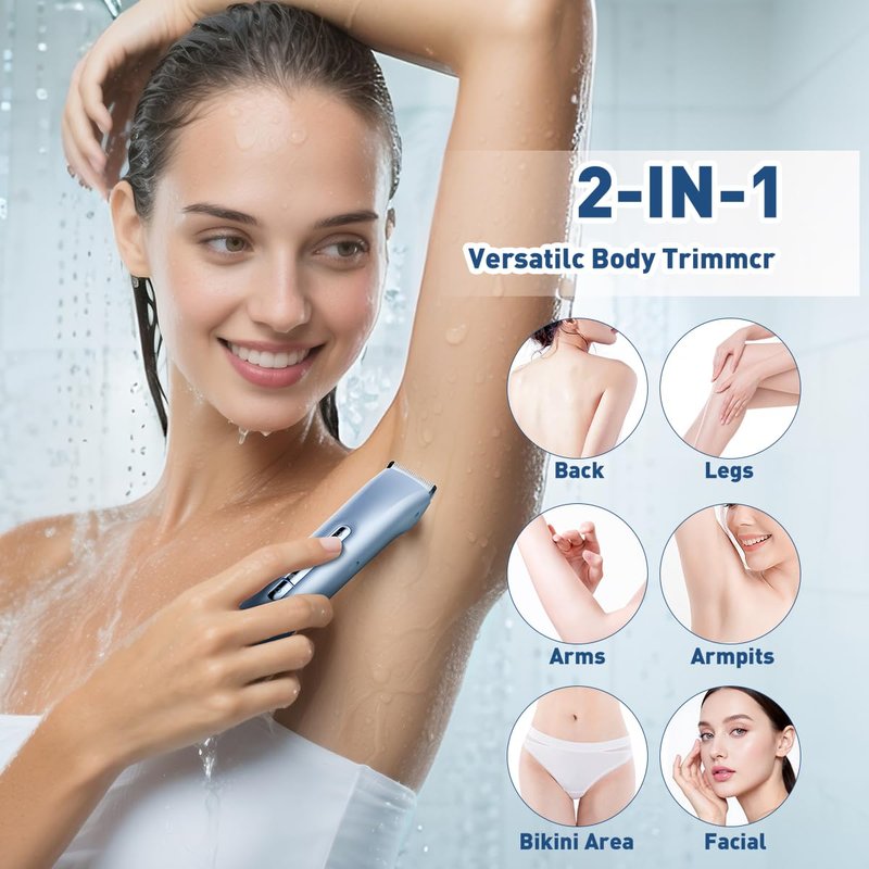 Bikini Trimmer for Women,2 in 1 Womens Electric Razors,Dual Head Shaver for Women Lady Facial Pubic Legs Private Area Body Hair,IPX7 Waterproof Wet & Dry