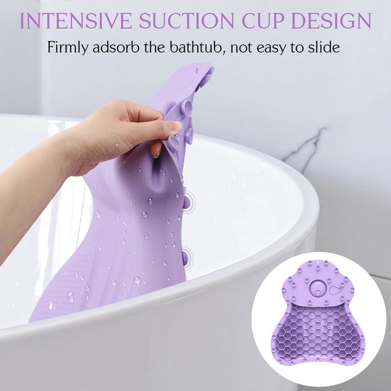 Silicone Bath Pillow, New Material Bath Pillows for Tub Head Neck and Back Support, Bath Tub Pillow with 4D Press Inflatable Airbag and Non-Slip Strong Suction Cups, Quick-Drying, Easy to Store,Purple