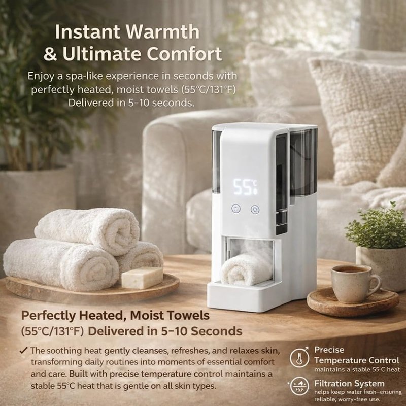 2026 New Hot Towel Dispenser, Automatic Hot Towel Warmer Machine with 5-Second Fast Heating, 55°C Constant Temperature Face Towel Heater for Spa, Salon, Facial, Bathroom