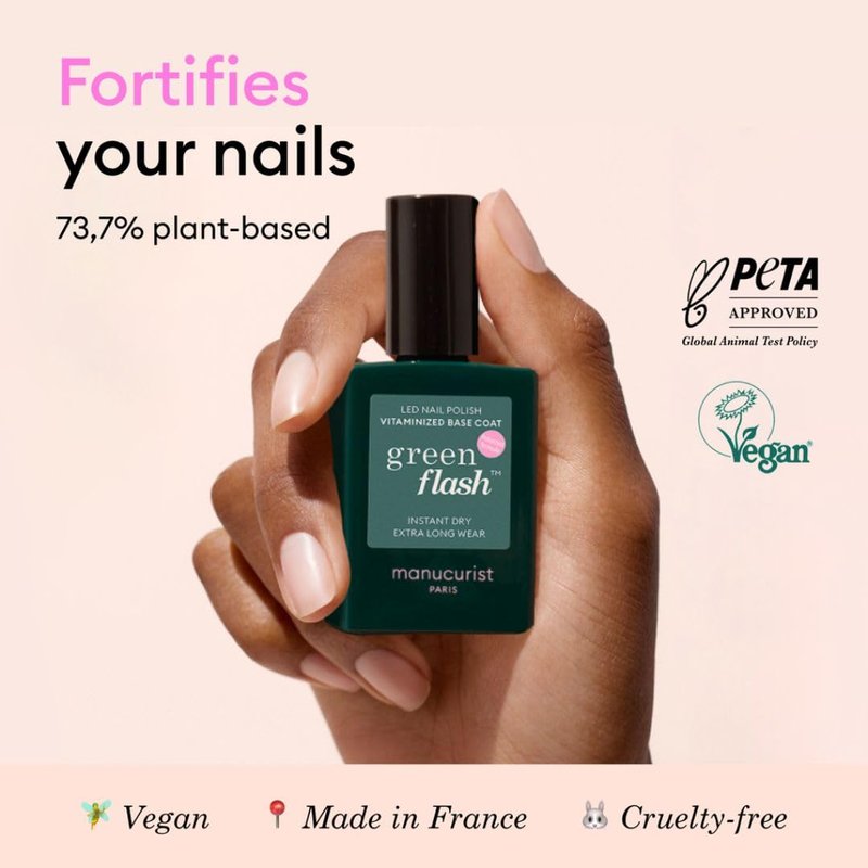 Manucurist Green Flash™ Vitamin-Enriched Base Coat – Gel Nail Polish Base – Lasts Up to 12 Days – 12-Free – 84% Bio-Based Ingredients – Made in France – 15 ml Bottle