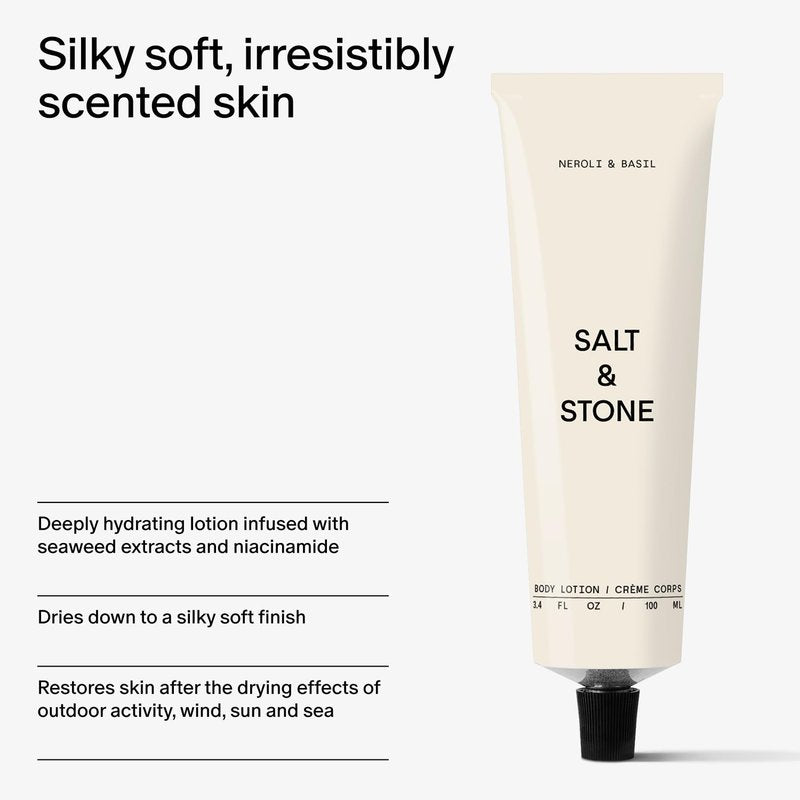 Salt & Stone Body Lotion for Women & Men | Neroli & Basil | Hydrates, Nourishes & Softens Skin | Restores Dry Skin | Fast-Absorbing | Cruelty-Free & Vegan | 3.4 fl oz