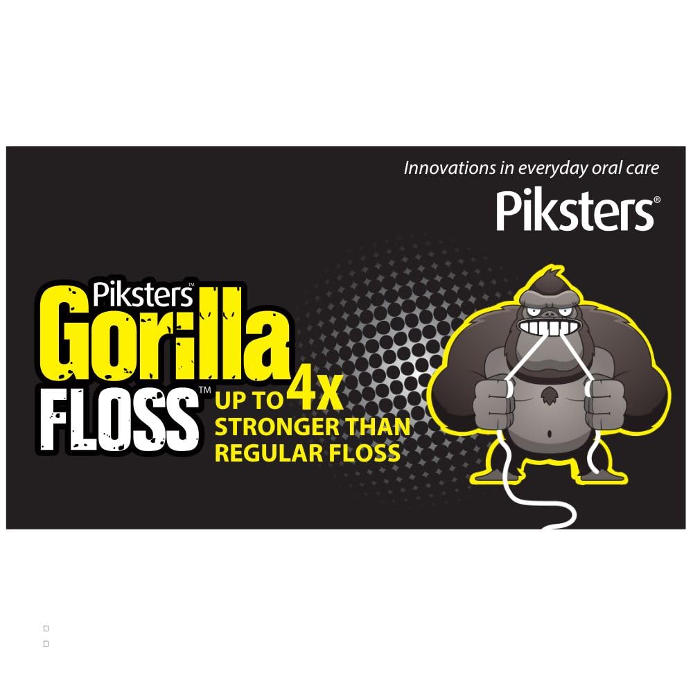 Piksters Gorilla Floss, 150 Meters (164 Yds), Extra Strong Dental Floss, Plaque Remover for Teeth, Shred Resistant, Smooth Gliding, Waxed, Deep Cleaning Teeth Flosser, Oral Care for Adults & Kids