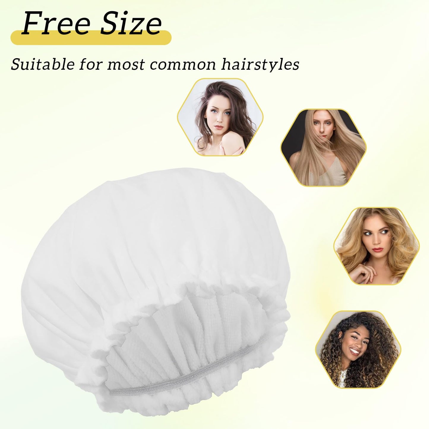 Reusable Shower Caps for Women Waterproof Double Layer Bath Cap Terry Lined Shower Cap with Elastic Large Bath Hair Caps for All Hair Lengths for Women Spa Home Salon Use(White)