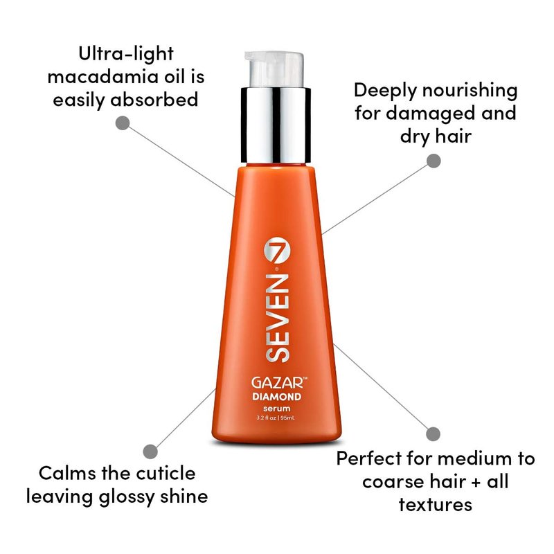 Gazar Diamond Hair Serum - Anti-Frizz Treatment for Frizzy & Damaged Hair | Coconut & Macadamia Oil, 3.2oz