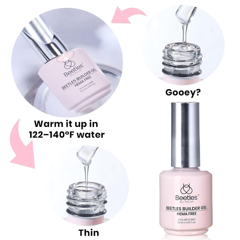 Beetles Builder Gel - HEMA Free 0.5 oz | 8-in-1 Jelly Pink Nail Strengthening Gel for DIY Salon Use