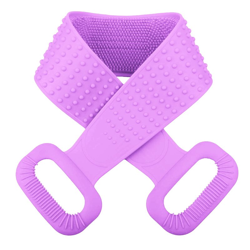 Inmorven Exfoliating Back Scrubber for Shower with Handles, 30 Inch Double-Sided Back Exfoliator Body Scrub Towel, Exfoliating Washcloth Bath Tool for use in Shower, Clean Skin for Men & Women(Purple)