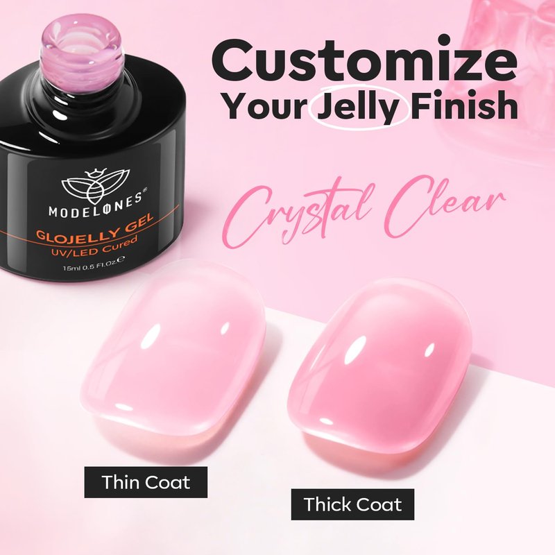 Builder Nail Gel | No Wipe Ultra Gloss Jelly Pink Polish - 15 ML for Strengthening Nail Extensions & Art
