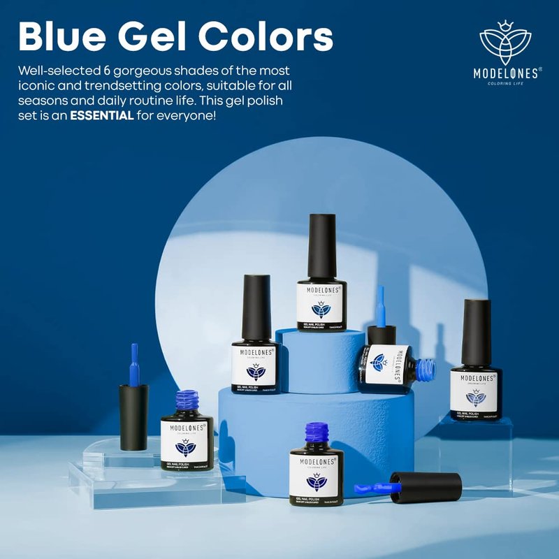 modelones Blue Gel Nail Polish Set, 6 Blue Christmas Color Changing Gel Polish Winter Glitter Nail Polish Gel Kit Soak Off LED Nail Art Manicure Holiday Gifts for Women Girls DIY Home Salon