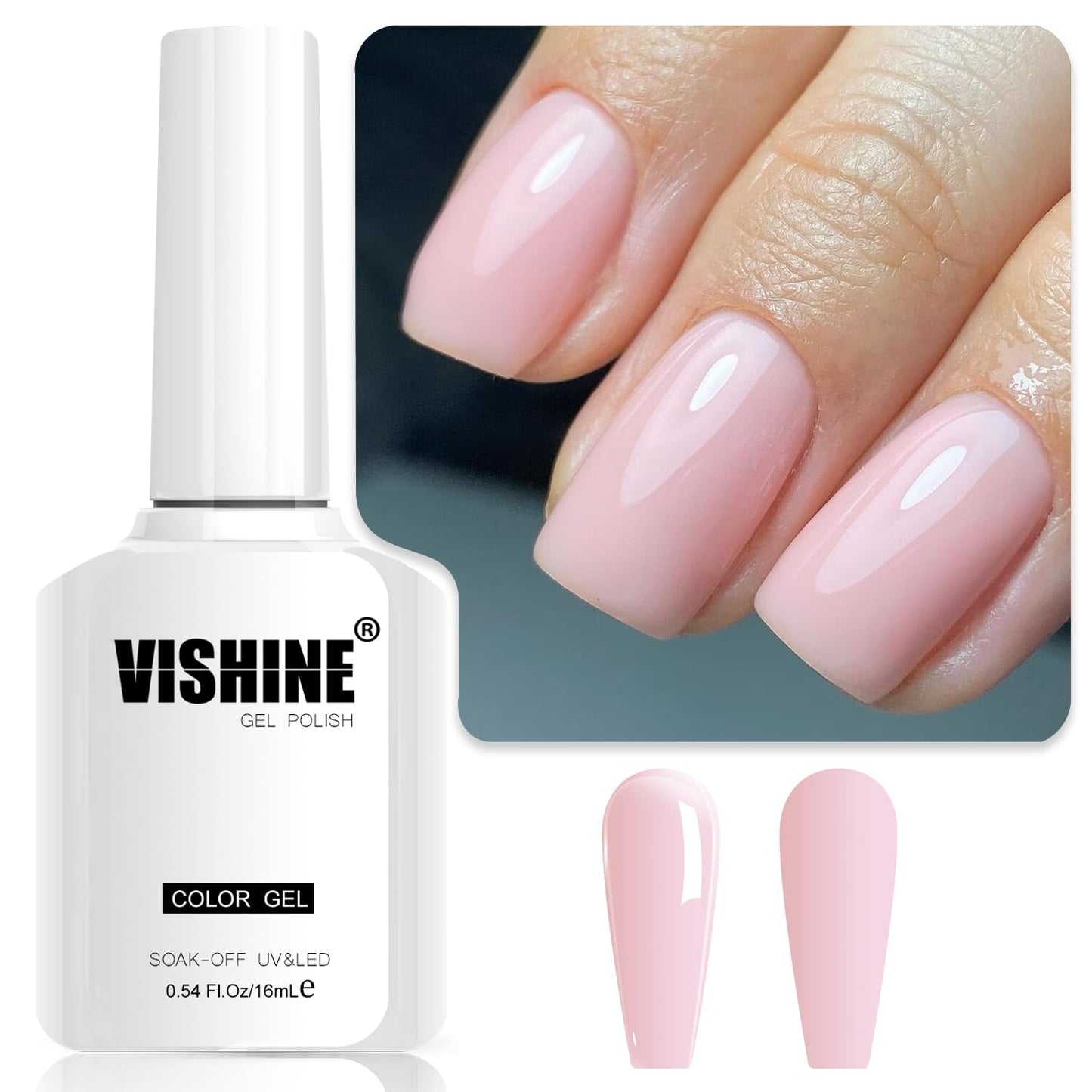 Vishine Sheer Light Pink Gel Nail Polish, 16ml Jelly Milky White Peach Translucent UV Light Cure Gel Polish for Nail Art DIY Manicure and Pedicure at Home Color E023