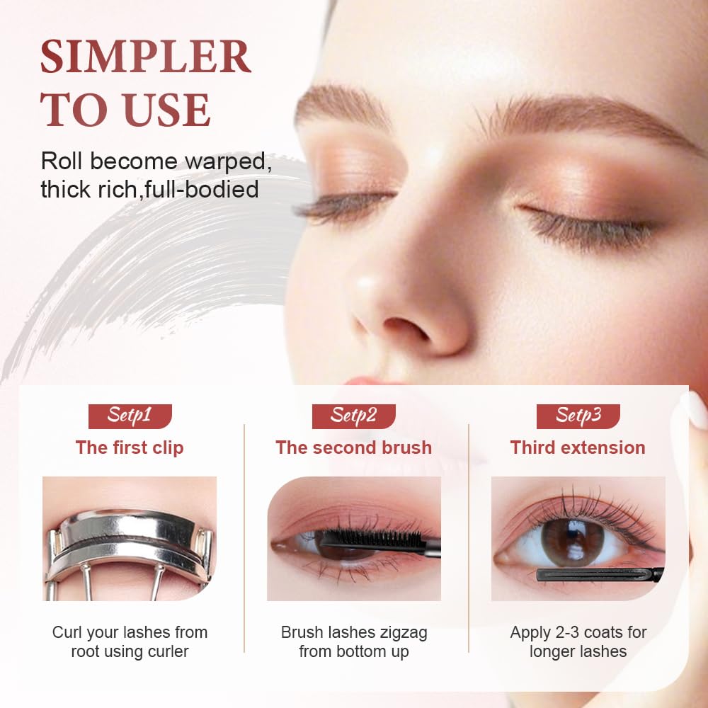 Waterproof and Non-Smudging Mascara, Lengthening and Curling Long-lasting Mascara for Fine Short Lash Women, Slim Brush Length Volumizing Curling Eyelash Lashes Mascaras for Lash Makeup (Black)