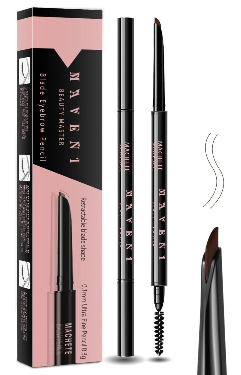 Eyebrow Pencil for Women, Dark Brown Waterproof Brow Pencil, 0.1mm Ultra-Fine Automatic Pencil with Angled Precision Tip & Built-In Spoolie Brush, Long-Lasting Natural Eyebrow Makeup, 0.003 Oz