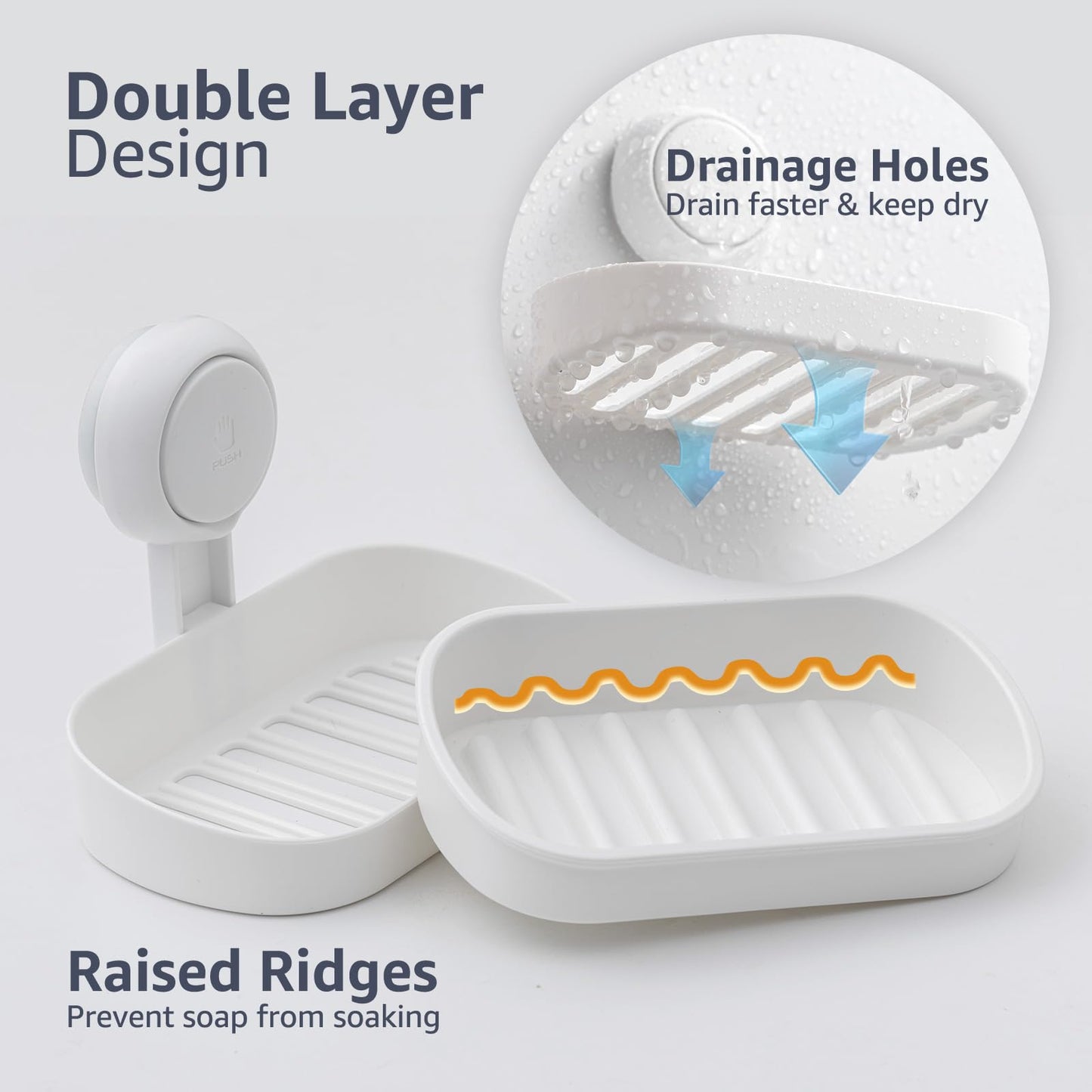 LEVERLOC Soap Dish Holder for Shower Suction Cup Wall Mounted Self Draining NO-Drilling Removable Bar Soap Sponge Holder for Bathroom Bathtub Kitchen Sink Waterproof Strong Vacuum Suction, Blue