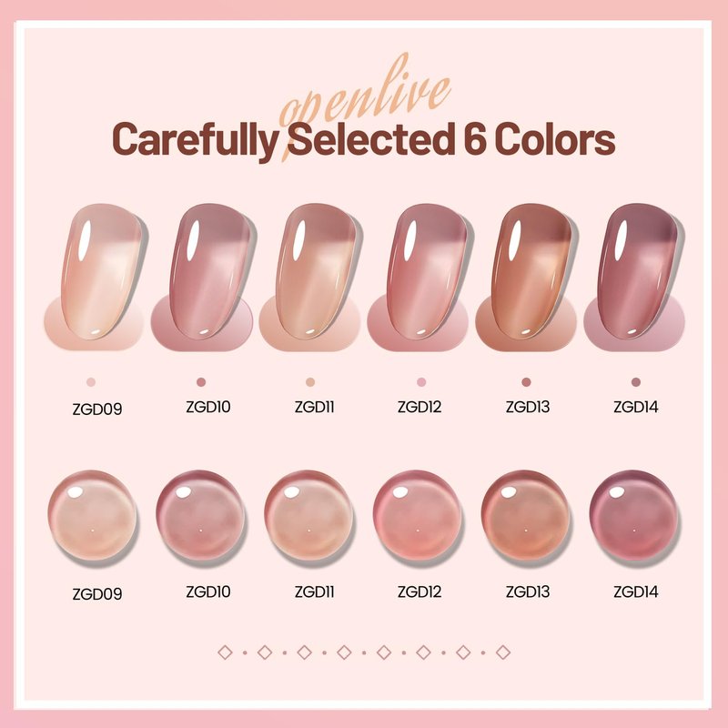 OpenLive Jelly Nail Polish Set 6 Colors Nude Pink Pale Purple Jelly Quick Dry Nail Polish Set for Nail Art Manicure DIY Salon
