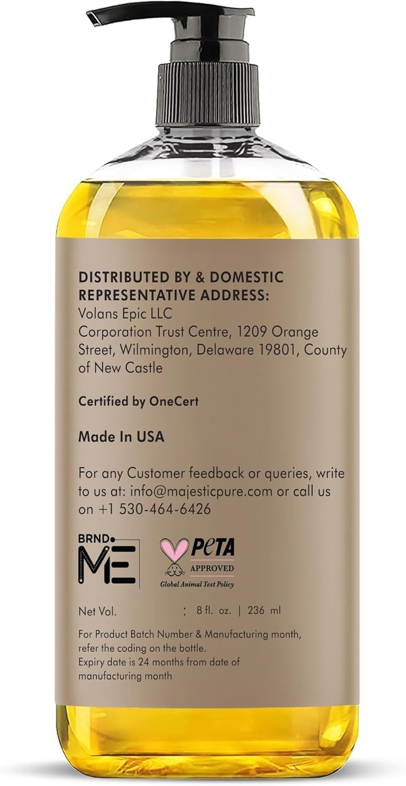 Majestic Pure Castor Oil - 100% Pure & Natural Cold Pressed Hair Growth Oil | USDA Organic 8 Fl Oz