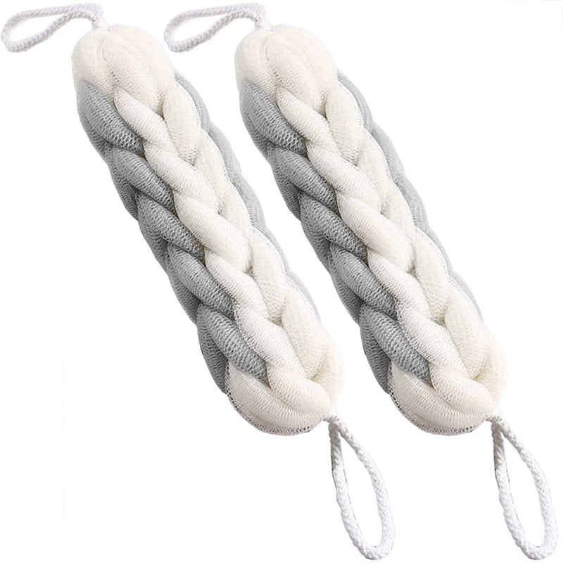 AARAINBOW 2 Packs Upgraded Long Stretch Back Sponge with Rope Handles Back Scrubber Bath Shower Mesh Sponge Exfoliating Body Scrub Stretch Braided Loofah for Men Women Loofah Rope (2 Gray)