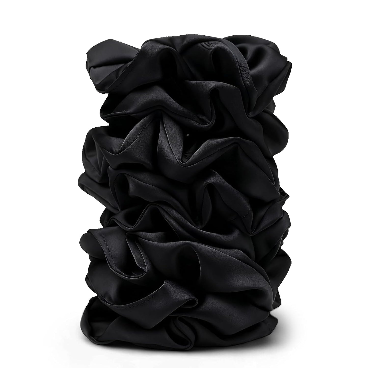 Skiennix Satin Scrunchies - 8PCS Black Silk Hair Ties | No Crease, Frizz-Free, Gentle Elastic Bands