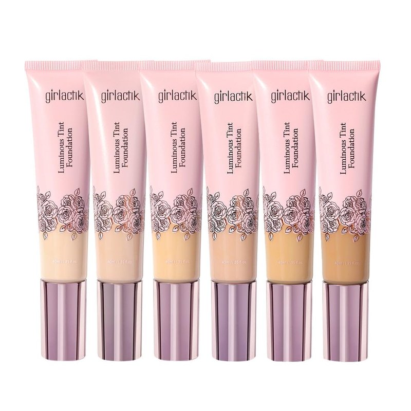Girlactik Luminous Tint Foundation – Hydrating 2-in-1 Tinted Moisturizer & Buildable Foundation with Hyaluronic Acid, Vitamin C & Squalane – Lightweight, Natural Finish (Olive, 1.35 fl oz.)