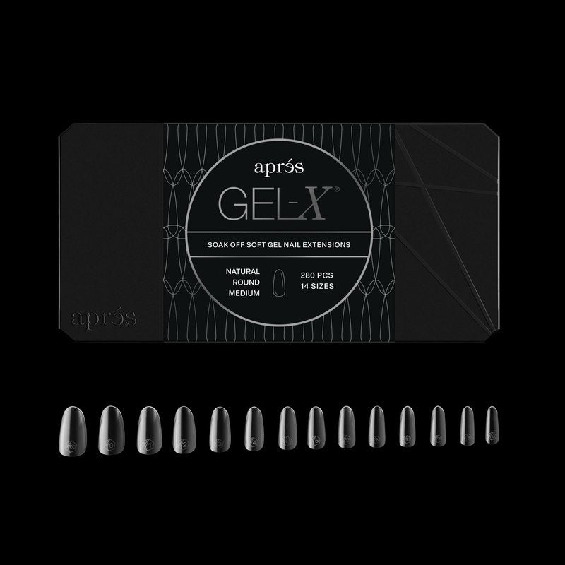 Apres Gel-X® Round Box of Nail Tips | 280 Tips, Soft Gel Tips, 14 Sizes 00-9 | Half-sizes Included (Natural Round Medium)