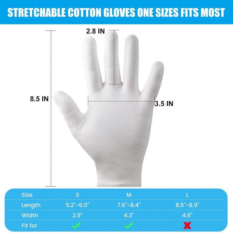 7 Pairs White Cotton Gloves, Breathable Cotton Gloves for Dry Hands Sleeping, Washable Eczema Moisturizing Glove Overnight for Women Men, Christmas Wedding Costume Work Glove for Serving Inspection
