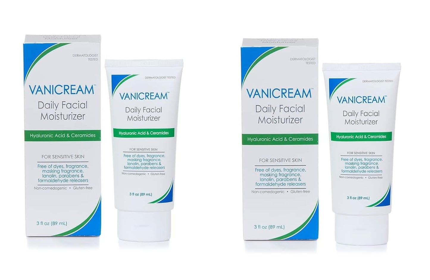 Vanicream Daily Facial Moisturizer - Hydrating Ceramides & Hyaluronic Acid for Sensitive Skin | 3 fl oz (Pack of 2)
