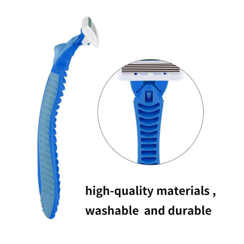 6-Blade Razor,Plastic Anti-slip Men Manual Refill Cartridges razors, Reusable Face Cleansing Care Tool, Shave Supplies for Men and Women - blue