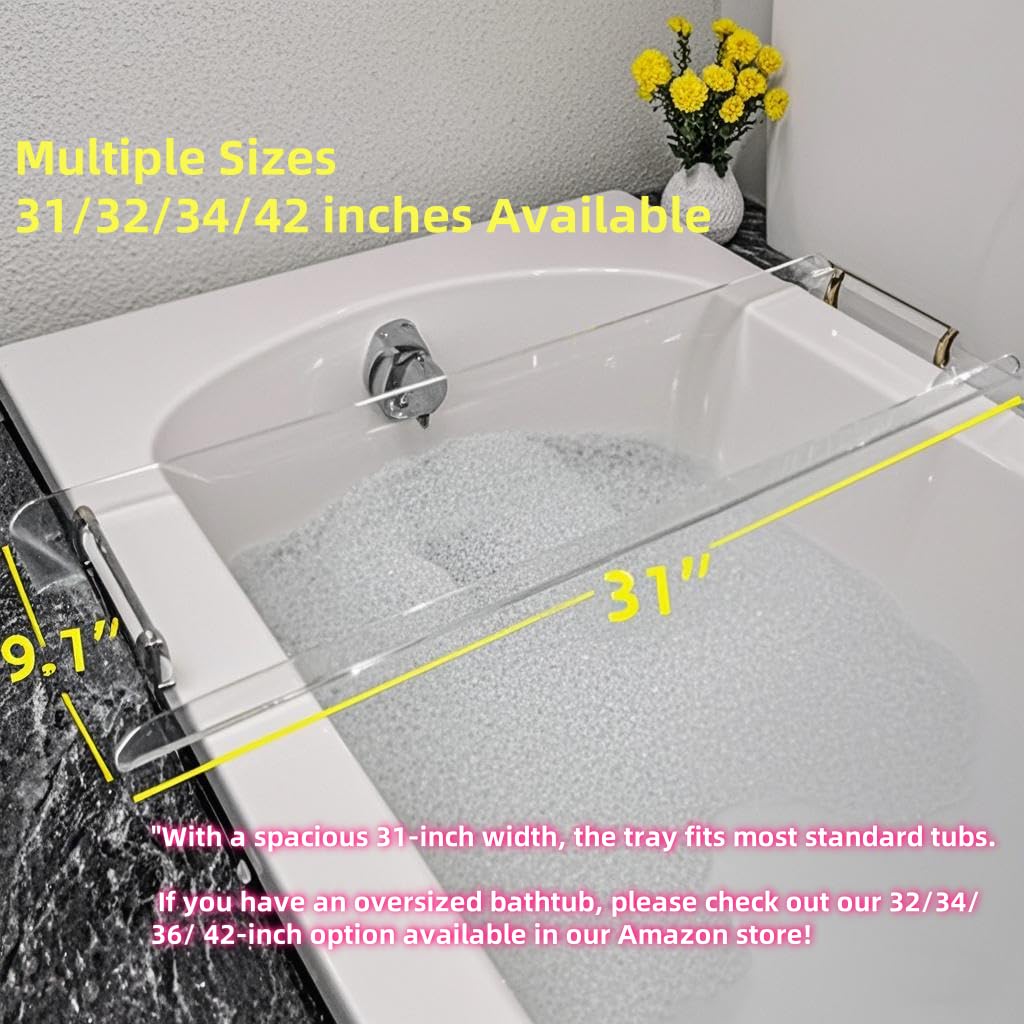 Zinging Life Bath Tub Tray,Clear Bathtub Tray for Luxury Bathroom – Waterproof Bath Caddy with Sleek Surface –No Assembly– Easy Cleaning Bathtub Organizer for Spa Relaxation (31")