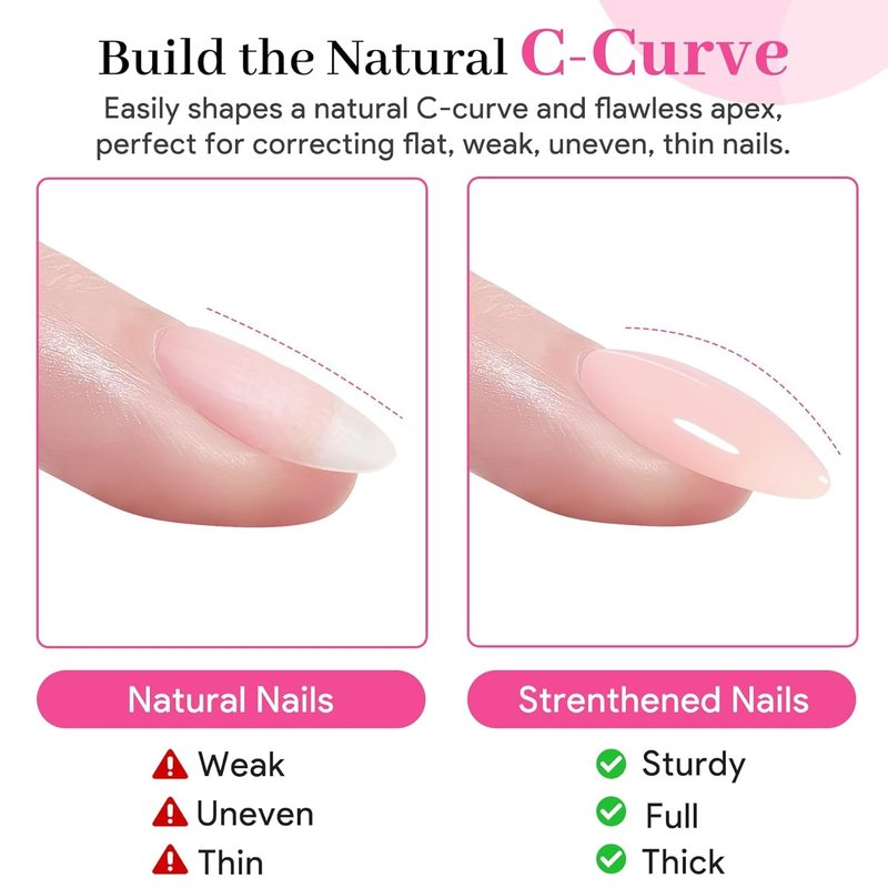 QIEK Gel Nail Polish Builder, 8-in-One Builder Pink Nail Polish Strengthener Glue Apex Enhancement Extension Hard Building Nude Gel LED Lamp Cured Rubber Base Coat for DIY Beginner & Salon Manicure
