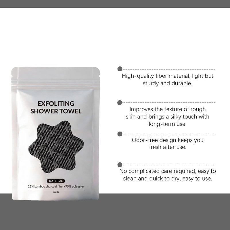 2PC Exfoliating Shower Towel 47" 2-in-1 Exfoliating Towel, Deep Exfoliating, Premium Scrub Wash Cloth for Body & Face, Sides Shower Washcloth for All Skin Types Woman and Men (2 Pieces in Black)