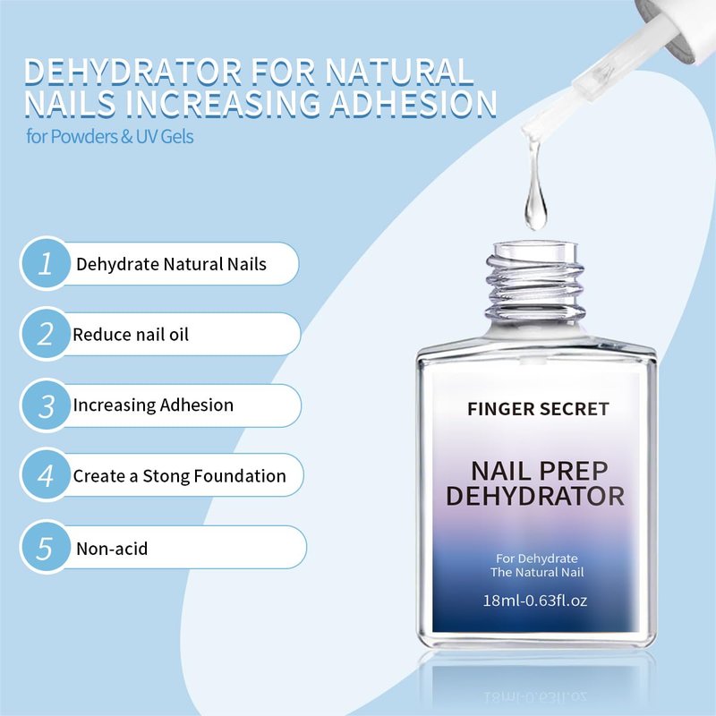 finger secret Acid-Free Primer and Nail Prep Dehydrator Ph Bonder for Gel Polish Poly Gel Flase Press on Nail Acrylic Nails Fast Dry Prep Kit for Design Art No Lift 18ml