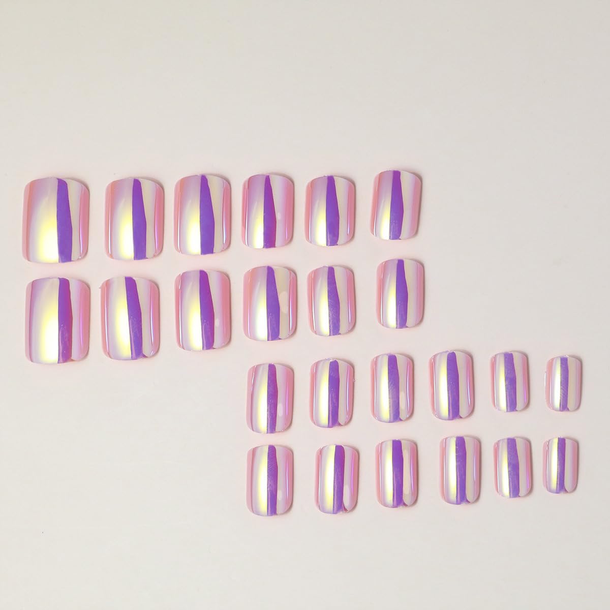 Square Press On N Nails Chrome Fake Nails Short False Nails With Aurora Design Full Cover Glossy Acrylic Stick On Nail Artificial Reusable Glue On Nail For Women 24pcs