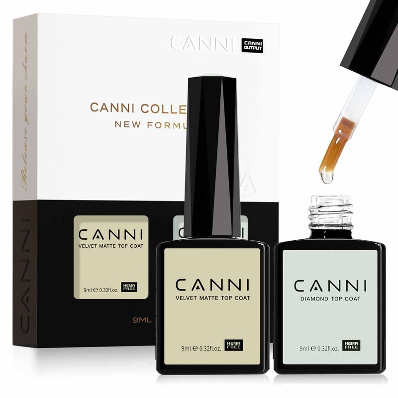 CANNI 2 Pcs No Wipe Matte Top Coat and Glossy Gel Top Coat Set- High Shiny Long Lasting Clear Gel Nail Polish Kit, Nail Art Home and Professional Manicure