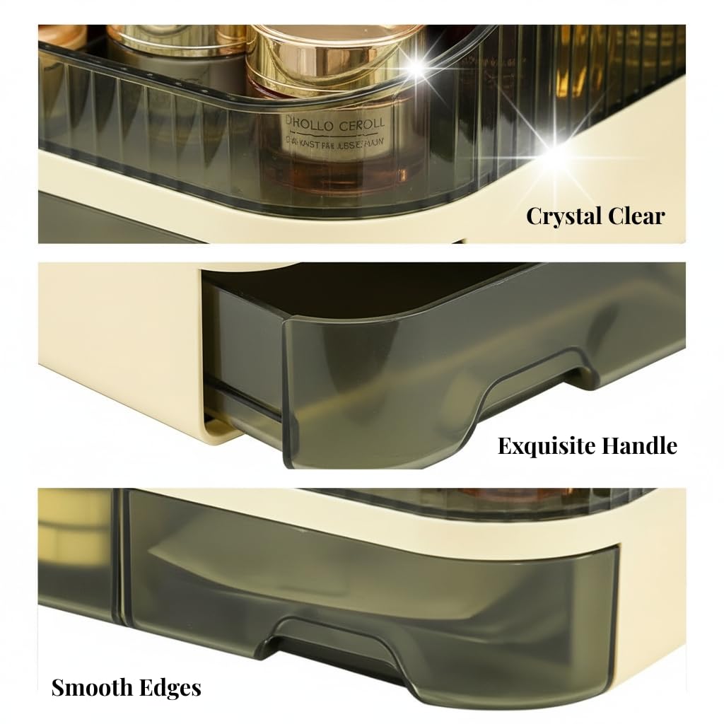 Tidyladyo Makeup Organizer with Dual Drawers - Large Capacity Countertop Cosmetic Storage for Skincare Vanity Bathroom - 360 Rotating - Clear Acrylic
