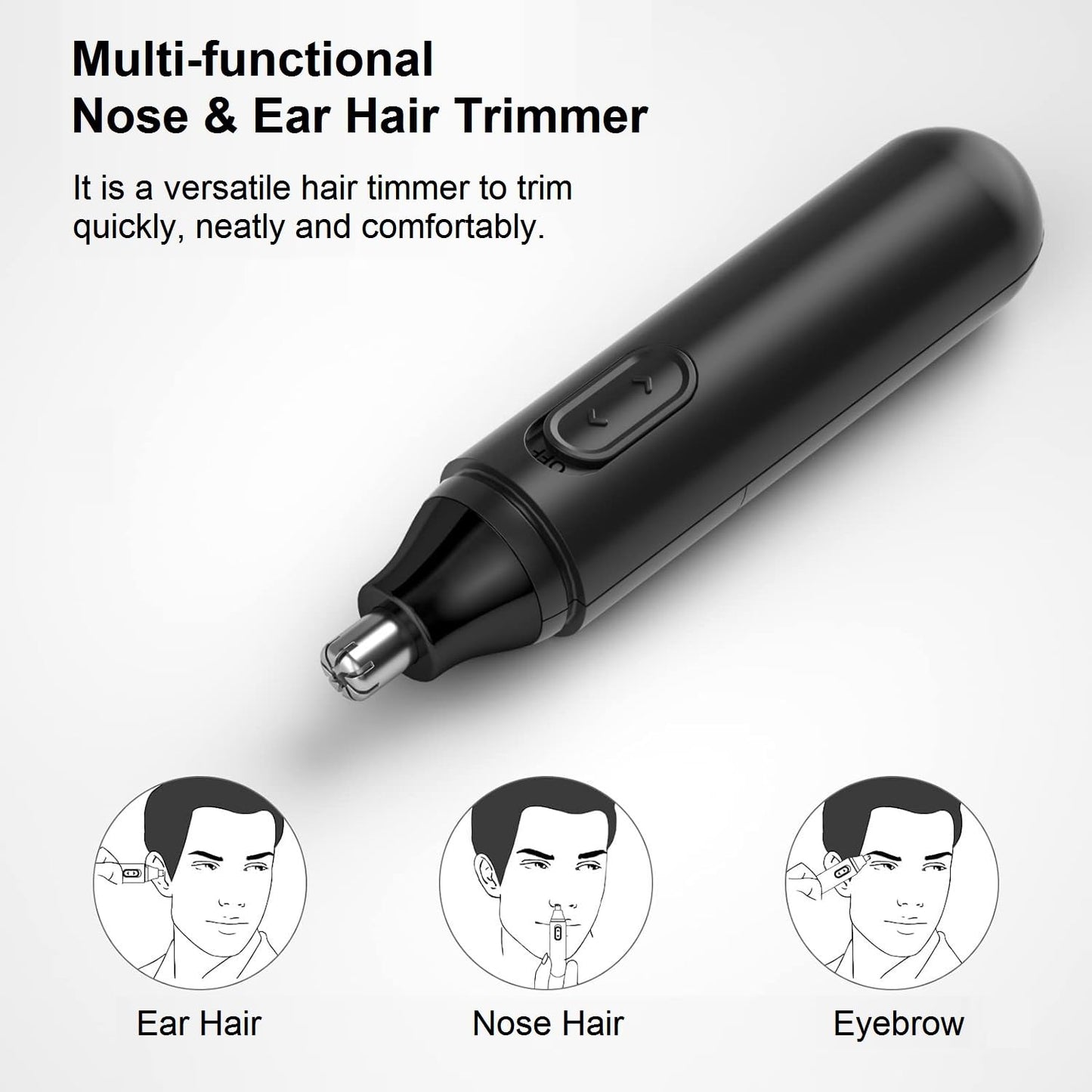 Ear and Nose Hair Trimmer Clipper - Painless Eyebrow & Facial Hair Trimmer for Men Women, Portable Battery Operated Nose Hair Trimmers with IPX7 Waterproof Dual Edge Blades for Easy Cleansing