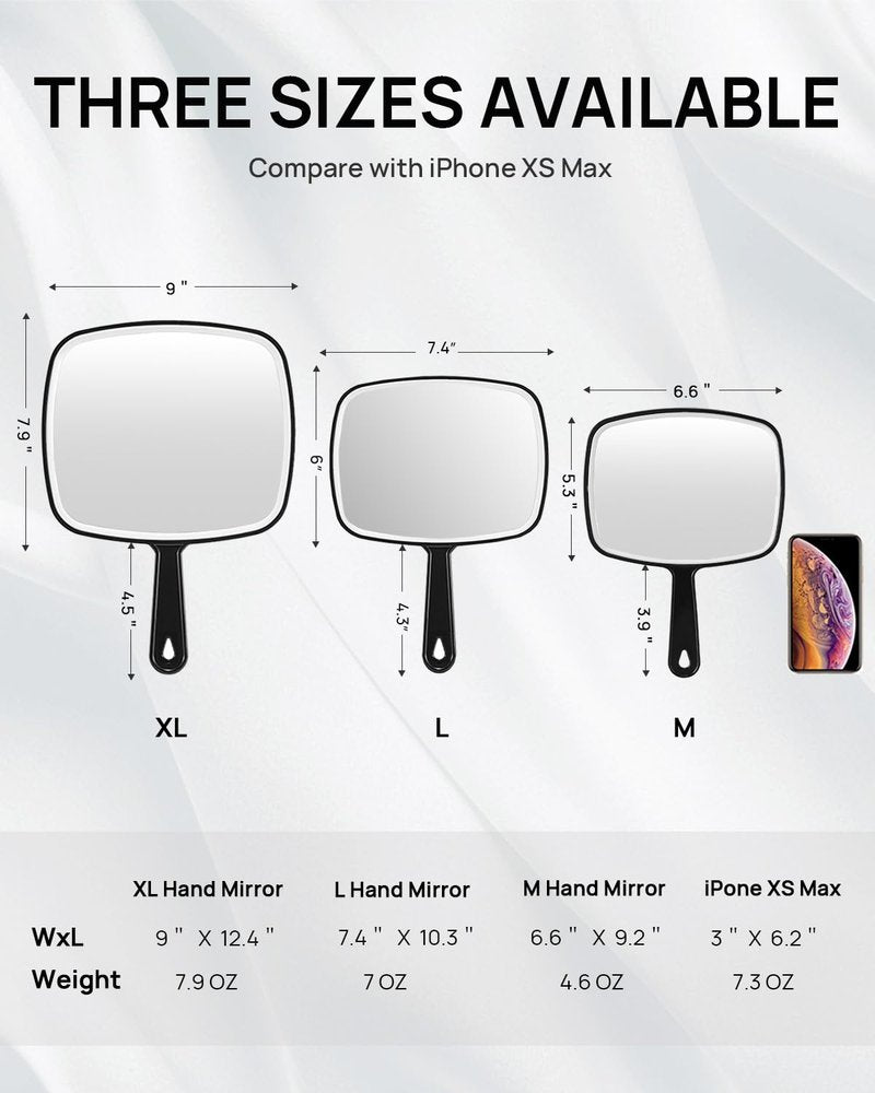 Handheld Mirror - OMIRO Black Makeup Mirror with Handle | 6.6" W x 9.2" L