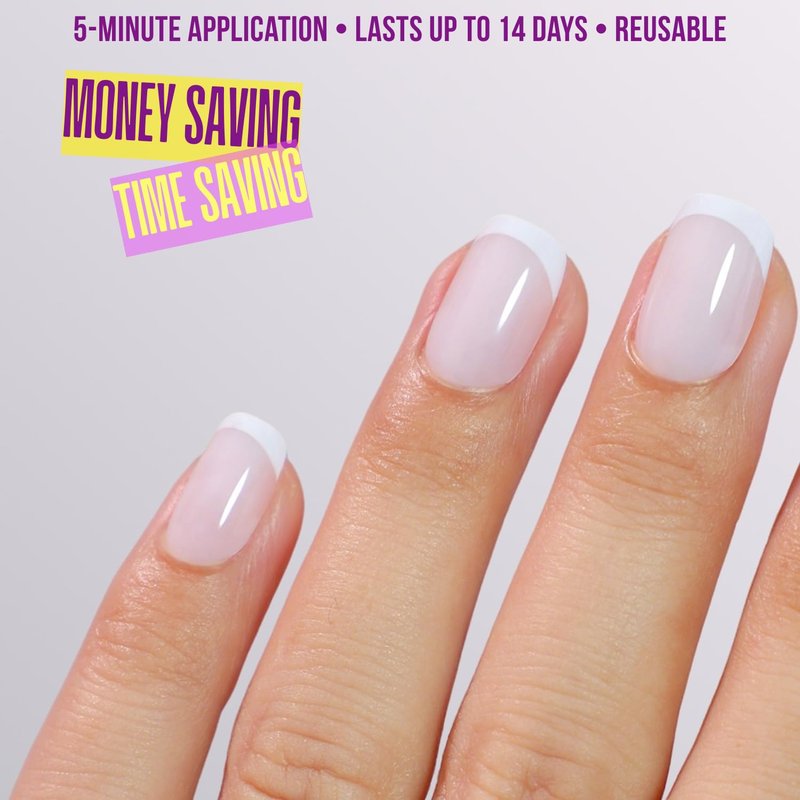 LAMIMOSA 32Pcs Milky White French Tip Press on Nails Short Square - Soft Gel Fake Nails in 16 Sizes, Reusable Glue on Nails Kit, False Nails, MILKY FRENCHY