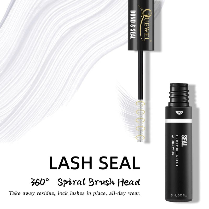 QUEWEL Lash Clusters Bond and Seal, Black Cluster Lashes Glue for DIY Eyelash Extensions, Strong Hold&Waterproof Eyelash Clusters Glue, Gentle Lashes Glue