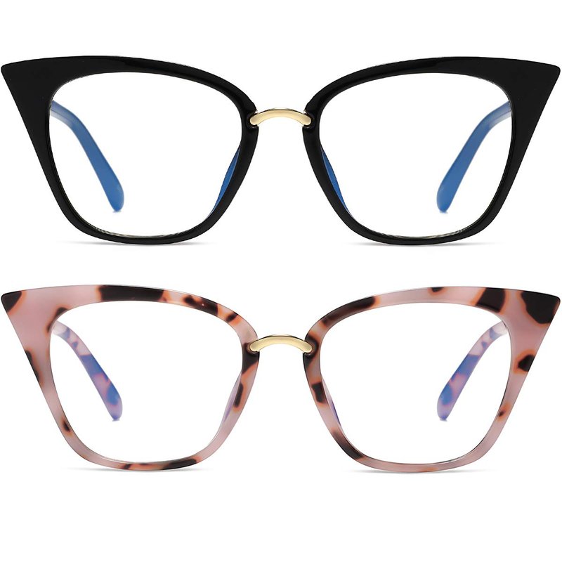 MORESHINE Cute Cateye Blue Light Blocking Glasses For Womens Fashion Computer Clear Eyeglasses Frames Anti Eye Strain (Black+Pink Tortoise)
