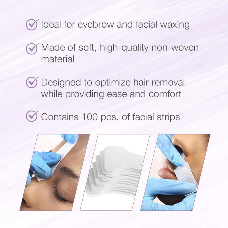 Satin Smooth EZ Grip Eyebrow Wax Strips – Non-Woven Eyebrow Waxing Strips, Upper Lip & Brow Wax Strip, Facial Hair Removal for Women, 100 ct