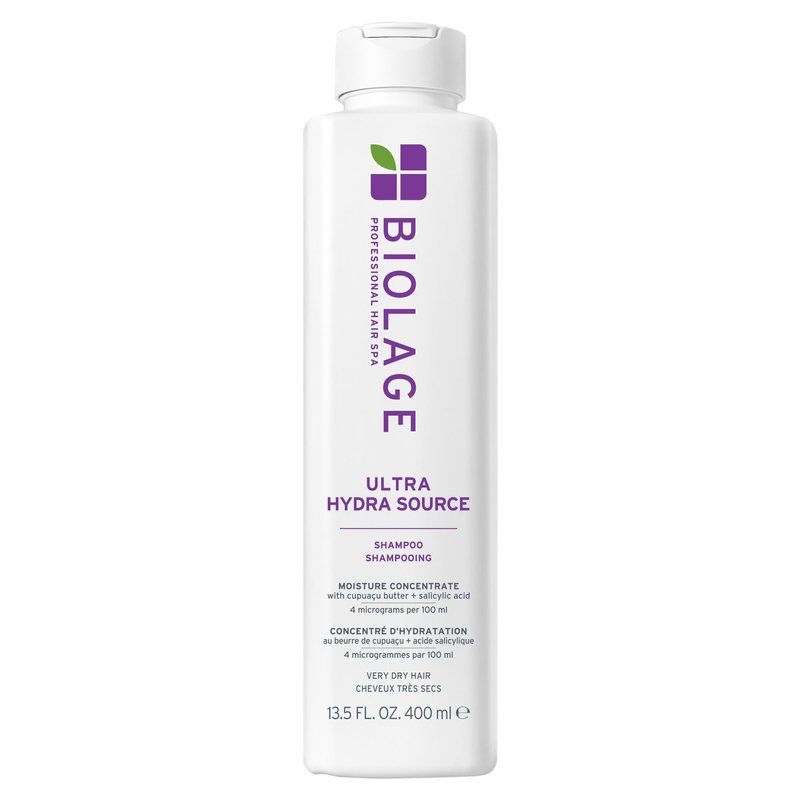Biolage Ultra Hydra Source Shampoo - Deeply Moisturizes and Hydrates Very Dry Hair, Cleanses and Tames Frizz, For Thick, Coarse Hair, Infused with Cupuaçu Butter & Salicylic Acid, 13.5 Fl Oz