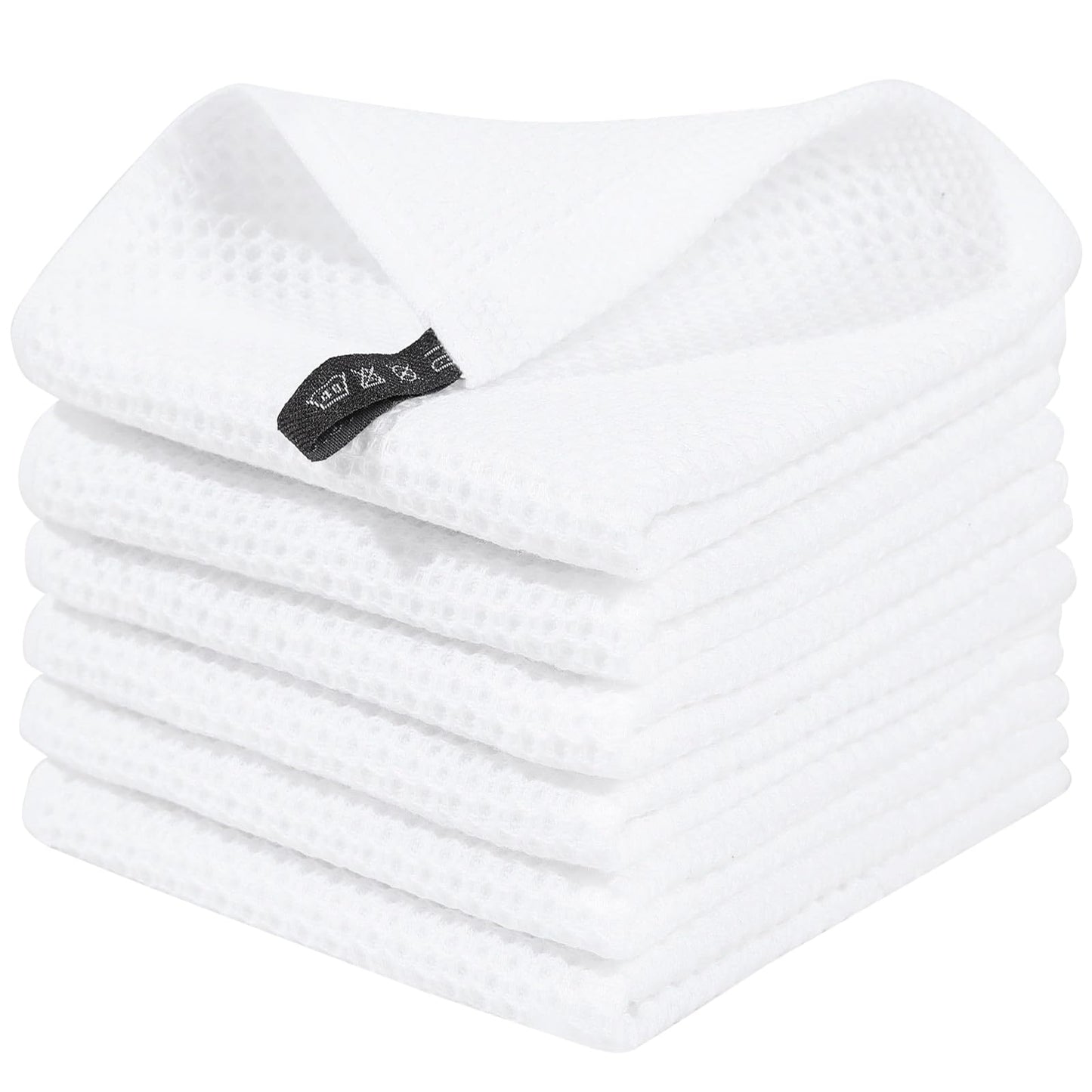Homaxy 100% Cotton Waffle Weave Kitchen Dish Cloths, Ultra Soft Absorbent Quick Drying Dish Towels, 12 x 12 Inches, 6-Pack, White