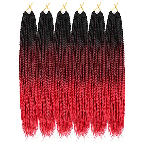 6Pack Senegalese Twist Crochet Hair 3 Tone Ombre Red Box Braids Synthetic Hair Extensions 30Roots/Pack Small Havana Twist Crochet Hair 24inch(1B/Dark Red/Red, 600g/Lot)