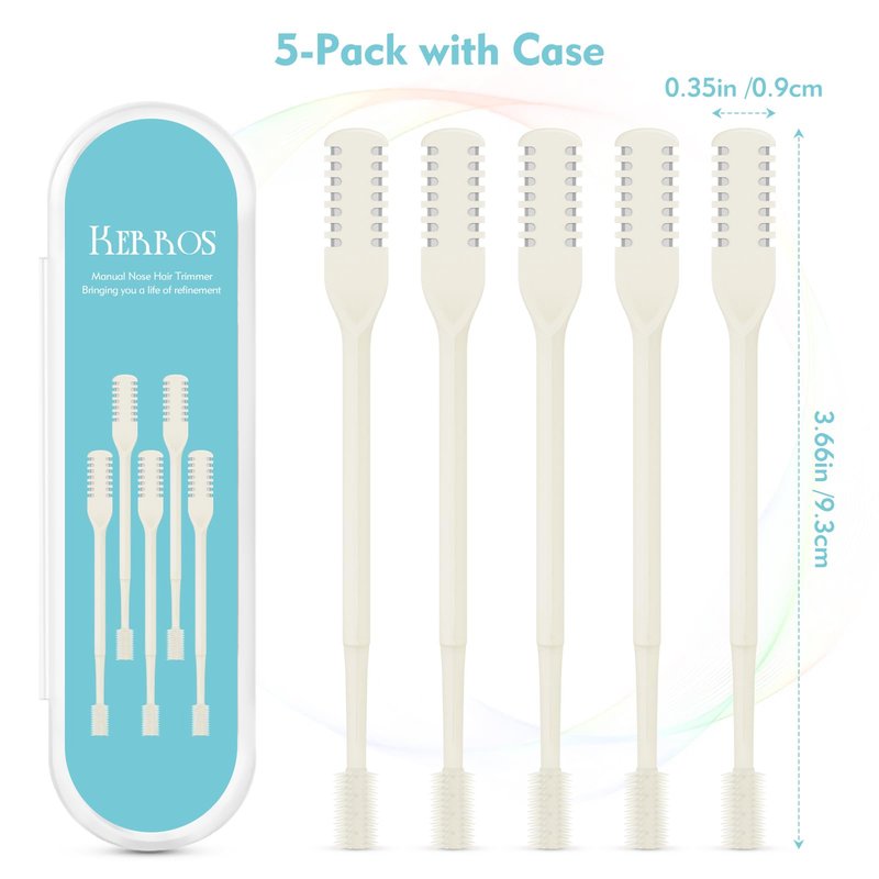 Kerros 5 Pcs Nasal Hair Cutter, Manual Nose Hair Trimmer for Men Women Double Sided Nasal Hair Trimmer 360° Rotating Nose Hair Remover (Cream Yellow)