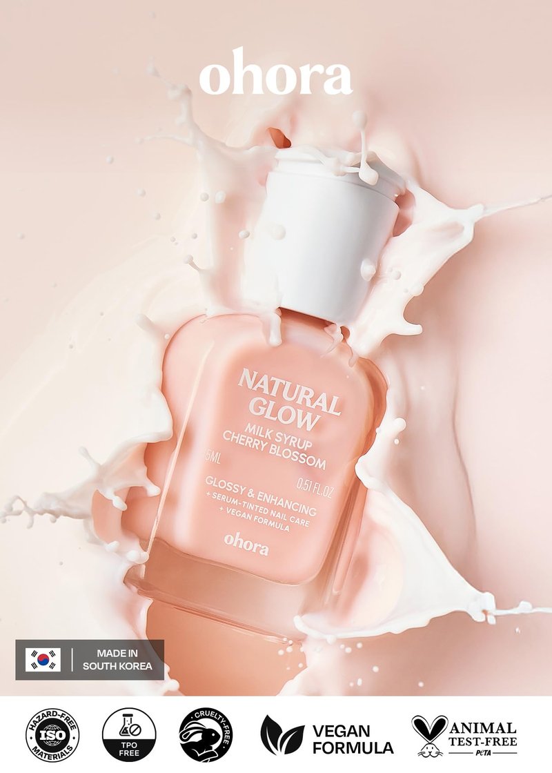 ohora Natural Glow Milk Syrup Nail Strengthener (Cherry Blossom) - Tinted Nail Hardener for Brittle, Damaged Nails, Quick-Dry Glossy Finish, Nail Repair & Growth, 15 mL