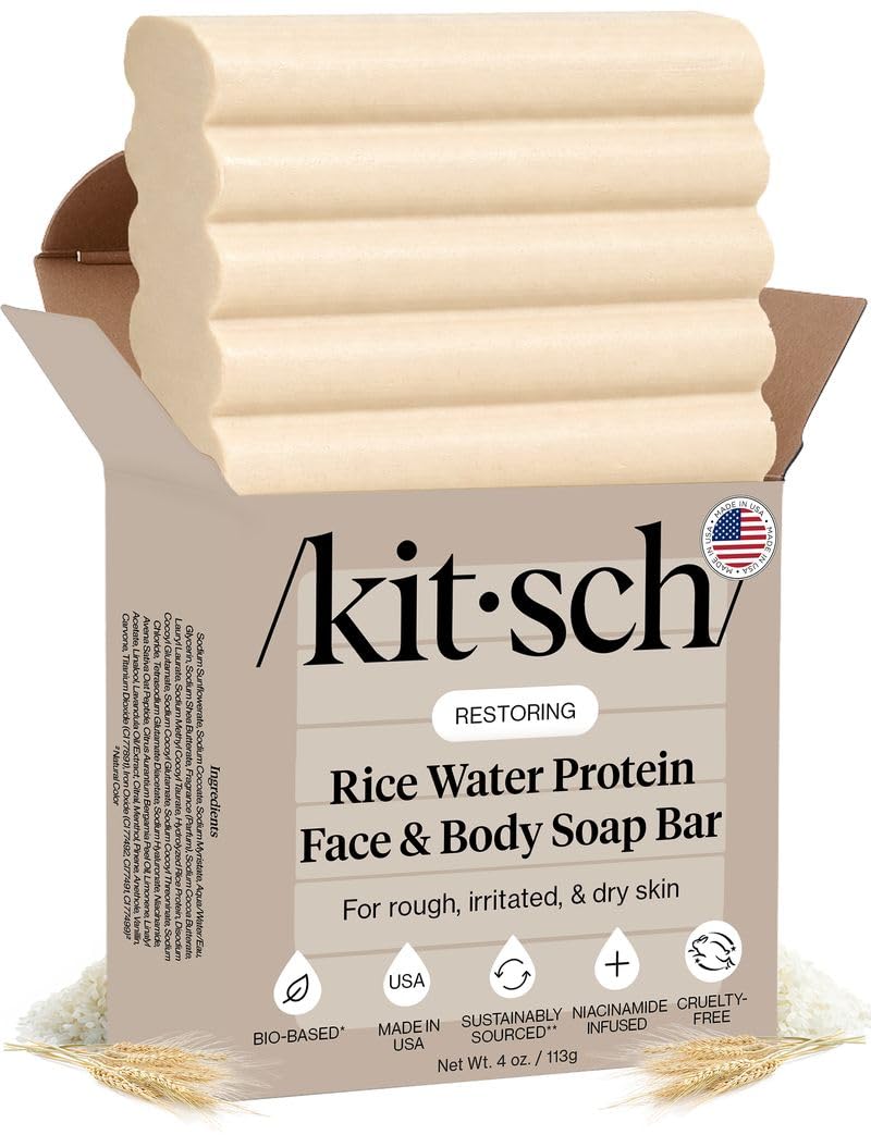 Rice Water Protein Restoring Face & Body Wash Bar Soap – Hydrating Face Wash & Body Wash, Skin Care Cleanser with Niacinamide & Oat Peptides, Gentle Moisturizing for Dry & Sensitive Skin - 4 oz