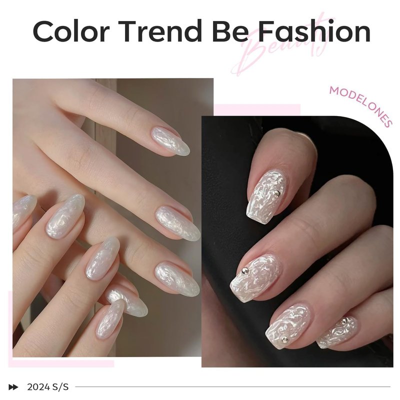 modelones Chrome Gel Nail Polish, Sheer Pearl Opal White Glitter Gel with Pink Iridescent Shimmer, Soak Off UV/LED Gel Polish for Nail Art, 28+ days Long-Lasting, High-Gloss Shine, 15ml ﻿