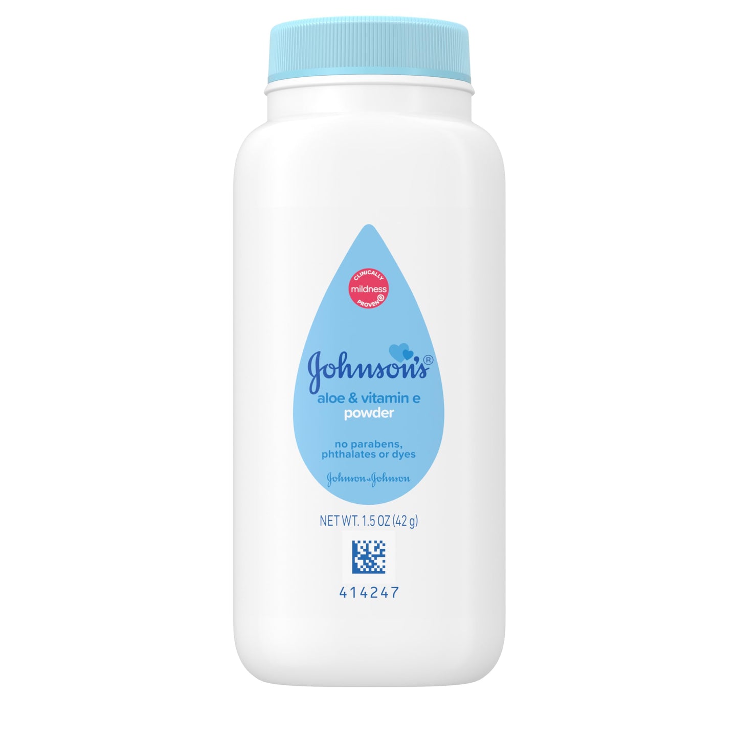Johnson's Baby Cornstarch Baby Powder with Aloe and Vitamin E for Delicate Skin, Hypoallergenic, No Addded Parabens, and Dyes for Gentle Baby Skin Care, Baby Essentials, 1.5 oz