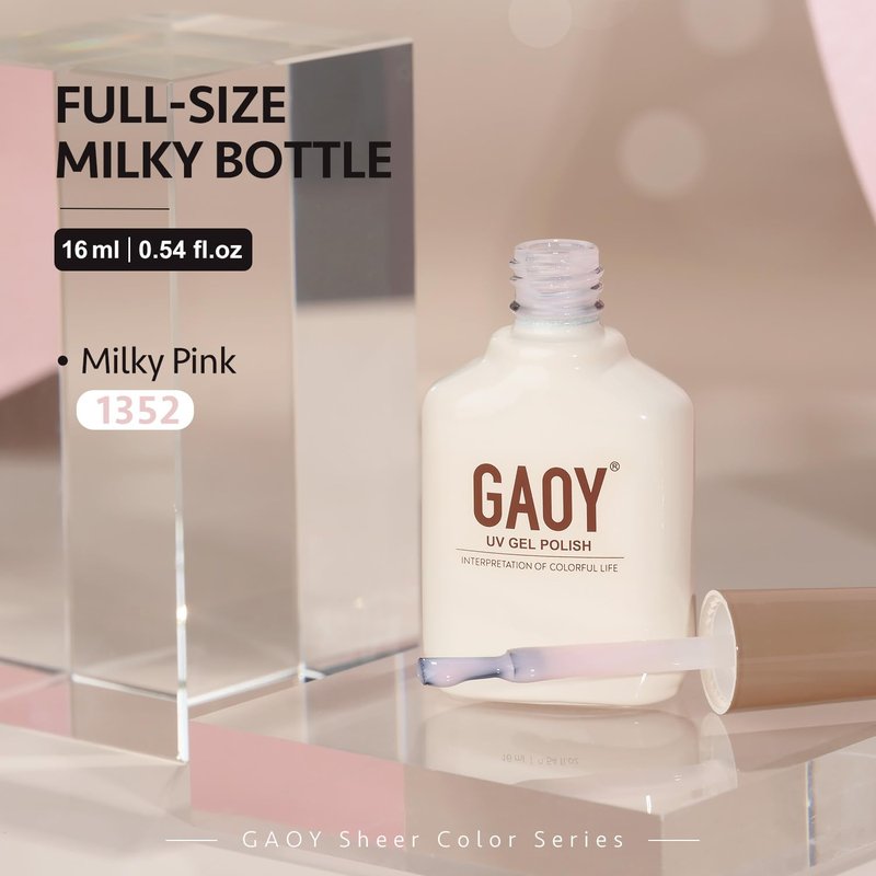 GAOY Gel Nail Polish - Sheer Light Pink 16ml | Translucent Milky White Peach UV Cure for DIY Manicure