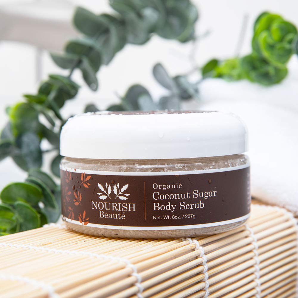 Nourish Beaute Organic Sugar Body Scrub for Exfoliation and Cellulite, Hydrates and Moisturizes Skin While Improving Skin Tone and Texture, 8 oz, Coconut